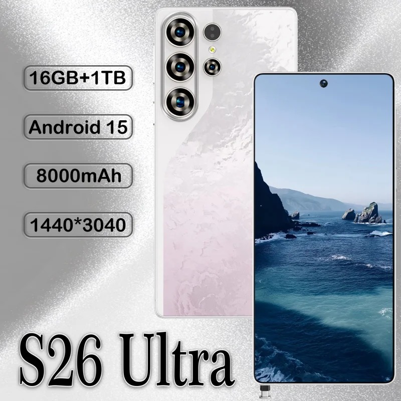 S26 Ultra Phones 6.9HD Global version Mobile Cellphones 22G+2T Android 14 8000mAh 5G Phone Original Smartphone Dual SIM AL10