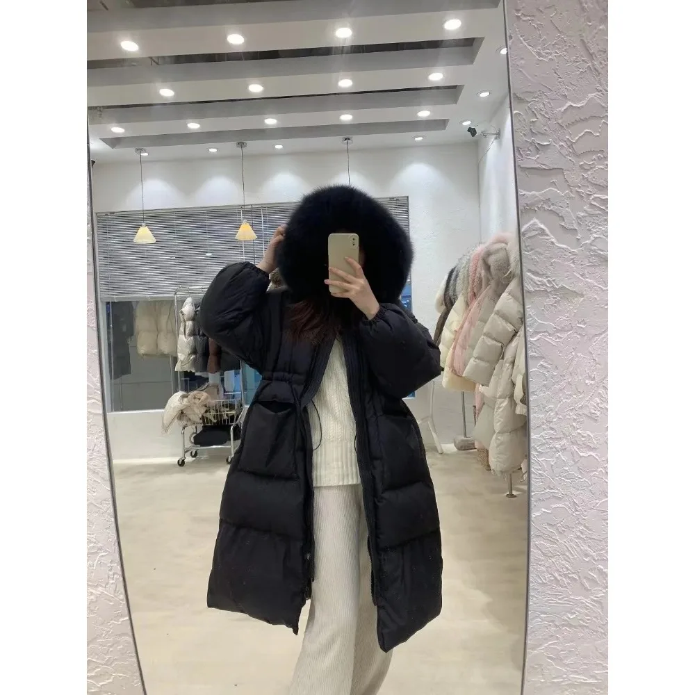 Down Jacket Women Luxury Outerwear Long Puffer Coat Warm Female Fluffy Parkas Loose 2024 Real Fox Fur Collar 90% Duck Down Coat