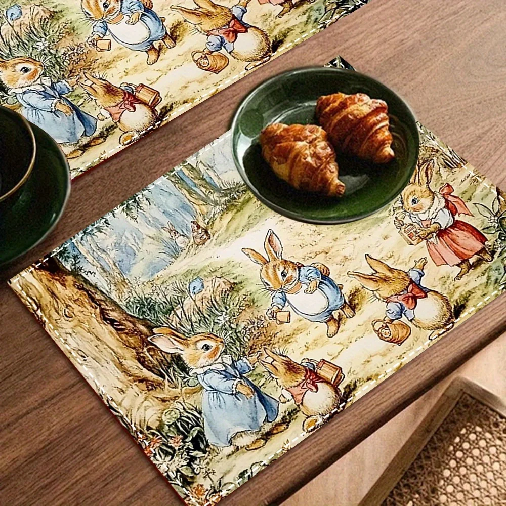 Peter Rabbit Placemats Linen Farmhouse Kids Dining Table Decor Easter Bunny Theme Washable Kitchen Mats Home Decor