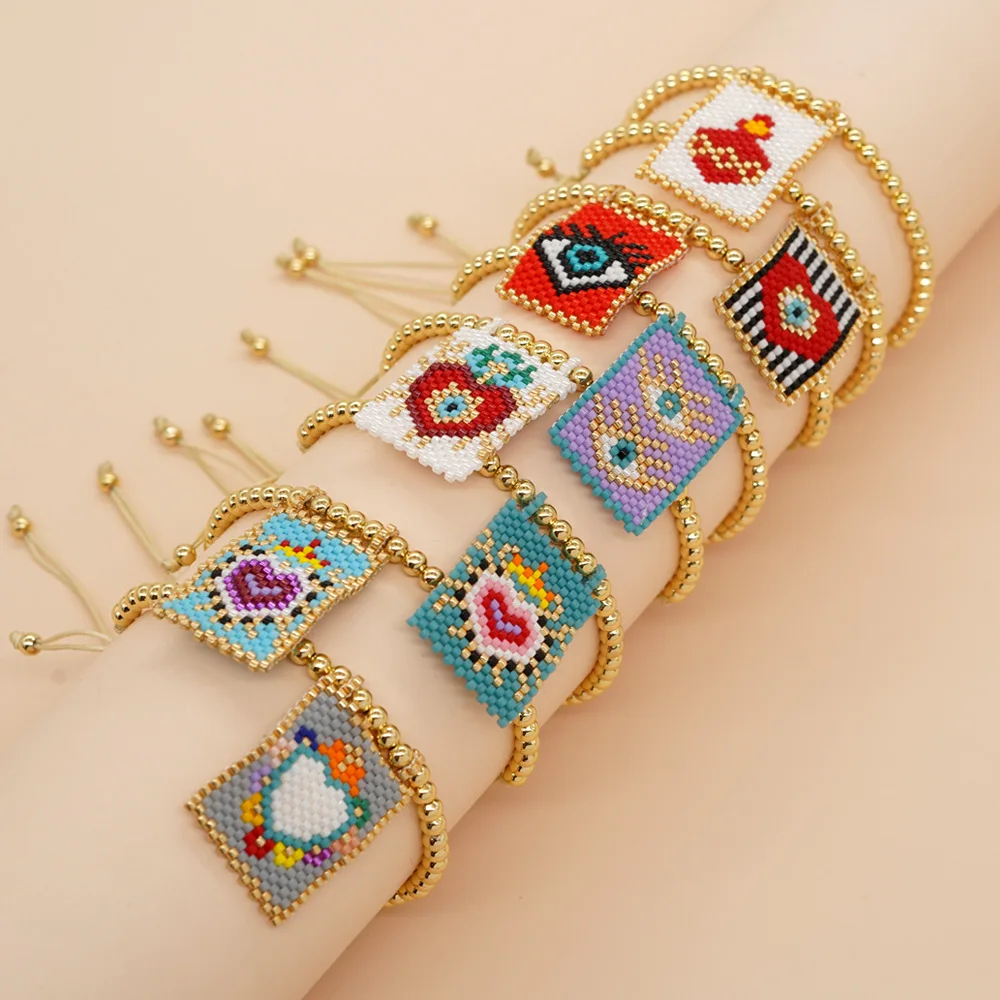 

Beaded bracelet Pendant Heart Creativity Bohemia Hand weaving Pattern Female Trend Simple Adjustable Rice bead bracelet