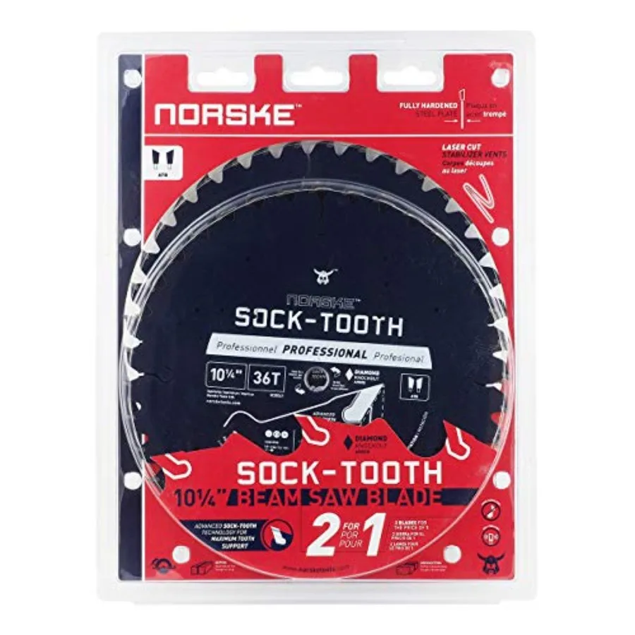 

Tools 10-1/4 inch by 36T Socktooth Beam Saw Blade with 5/8 inch and Diamond Knockout Bore Twin Pack NCSBS421C