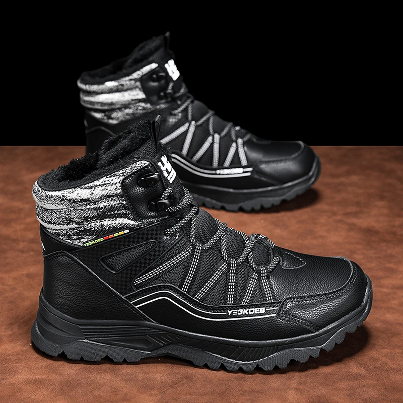 

High-Top Men's Shoes, Winter Style, Youth Fleece-Lined and Thickened Snow Boots, Sneakers, Non-Slip Large Cotton Shoes