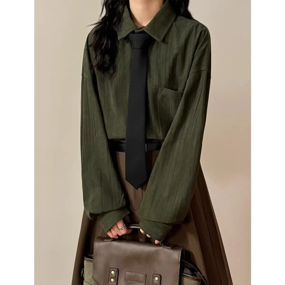 

Spring Autumn American Retro College Sle Striped Long Sve Casual Loose Men Women irt Jaet Trendy Polyester Fiber