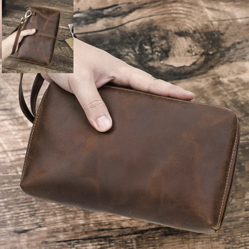 Męska kopertówka w stylu Vintage RFID portmonetka z prawdziwej skóry torba na co dzień długa torba duża pojemność torba podróżna męskie luksusowe torby