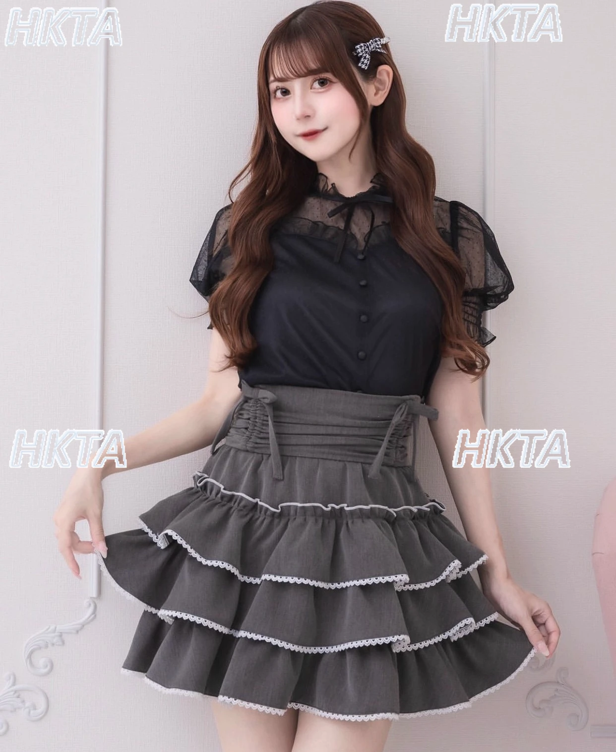 Style japonais doux et mignon été Tulle à volants bulle à manches courtes chemises femmes banlieue noir t-shirt haut pour dames