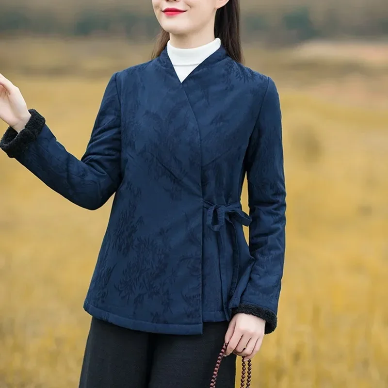 النمط الصيني ملابس النساء النساء معاطف الشتاء 2024 الخريف Hanfu القطن الكتان تانغ دعوى الصينية شيونغسام 12031