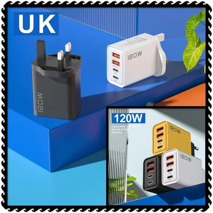 120W Fast Charging Station 4 Port USB C PD QC30 Wall Adapter for Phone Tablet Home Office Travel Charger