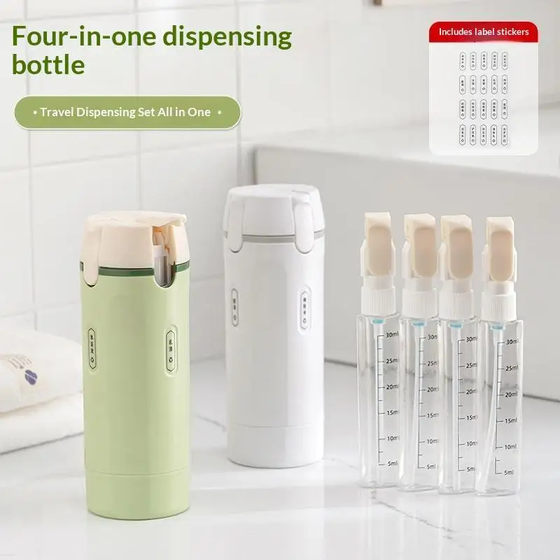 4 In 1 Leak Proof Squeezable Travel Bottles Refillable Dispenser Containers for Shampoo Lotion Conditioner Family Outing