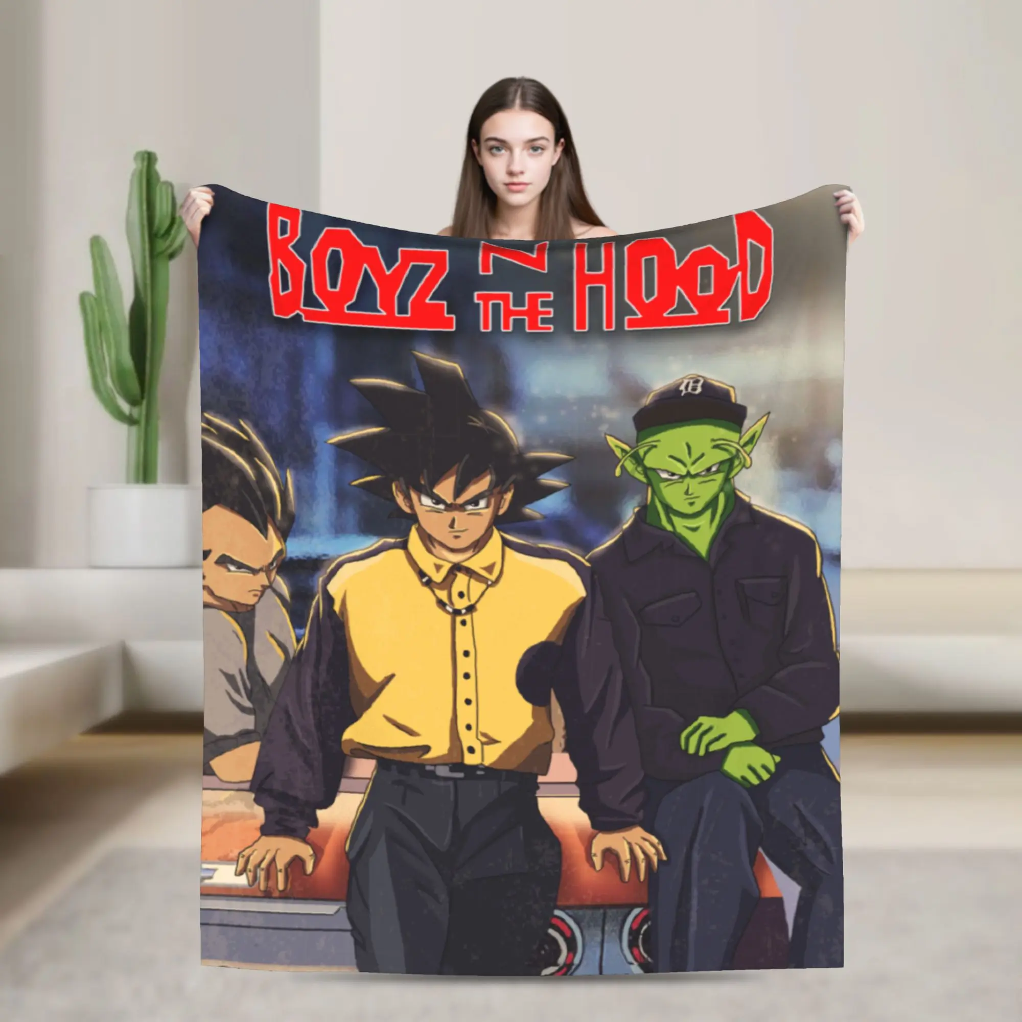

Плед Boyz in the Hood с изображением Гоку из Dragon Ball, шерстяной, забавный, мягкий, для кровати и дивана, декоративный