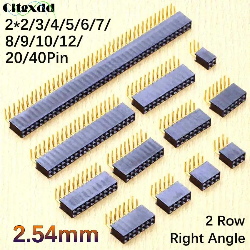 10Pcs 2*2/3/4/5/6/7/8/9/10/12/20/40 Pin Double Row Right Angle Female Pin Header 2.54mm Pitch Strip Connector Socket 2x3P/4P/5P