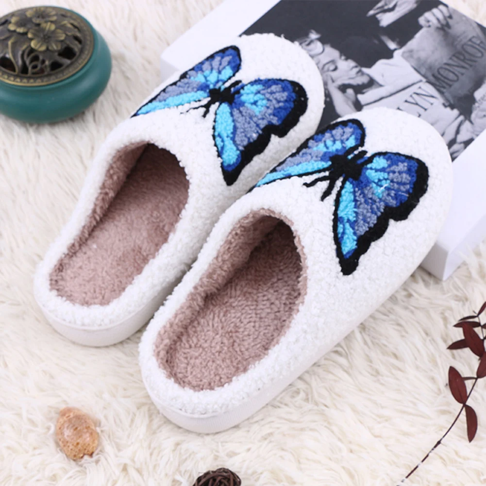 

Plush Butterfly Slippers Slip-on House Shoes Non Slip Soft Furry Slippers Breathable Fluffy Butterfly Slippers for Autumn Winter