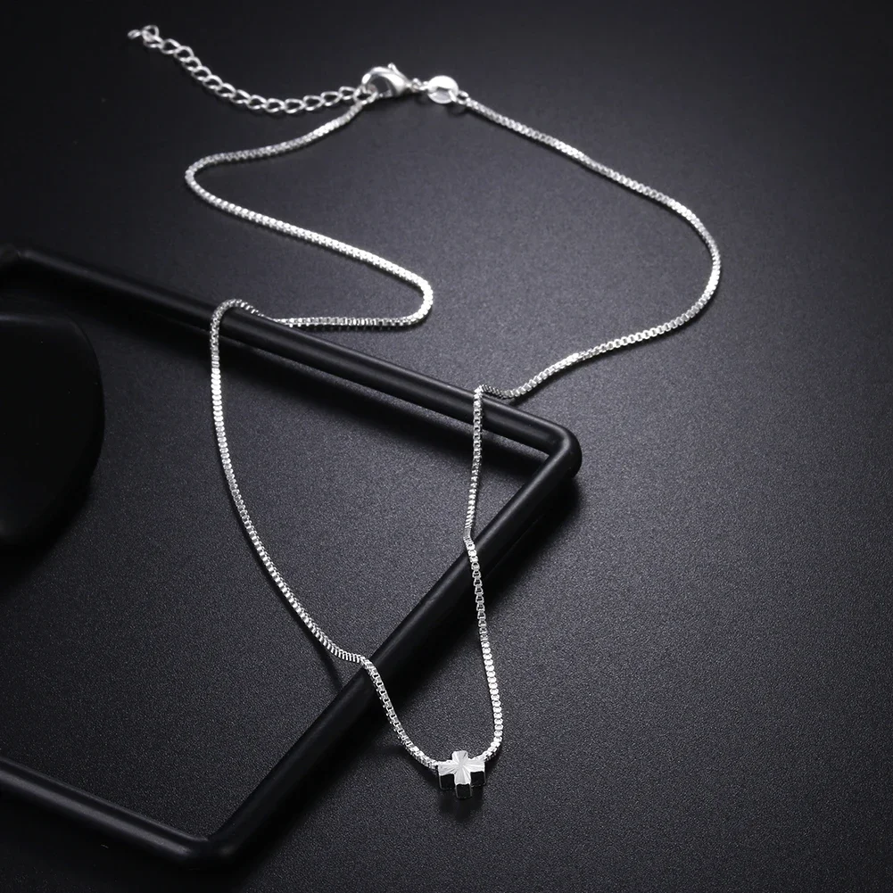 925 sterling Silver fine Box chain Simple cross Pendant Necklace For Women luxury fashion party wedding accessories Jewelry gift image 2