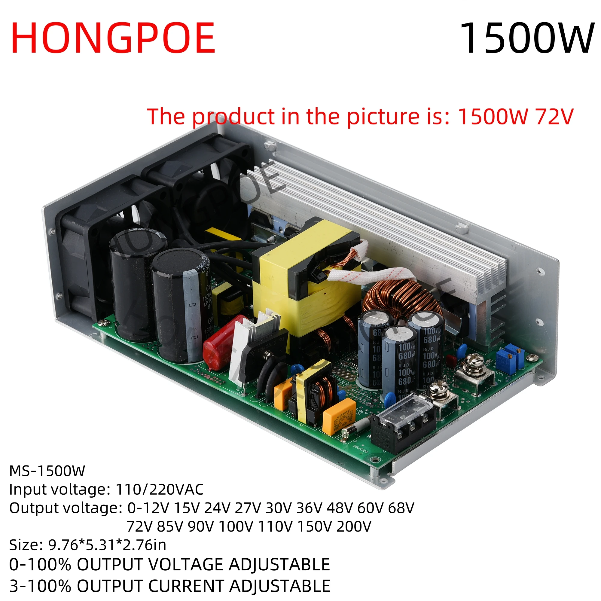 1500W 디지털 디스플레이 조절식 스위칭 전원 공급 장치 0-12V 24V 48V 60V 72V 110V 150V 200V 110/220V AC/DC 단일 출력 SMPS