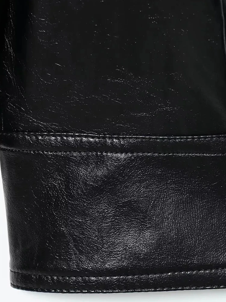 Women Faux Leather Jacket High Collar Long Sleeve Jacket With Button Pocket Lady Coats Causal Female Chic Tops