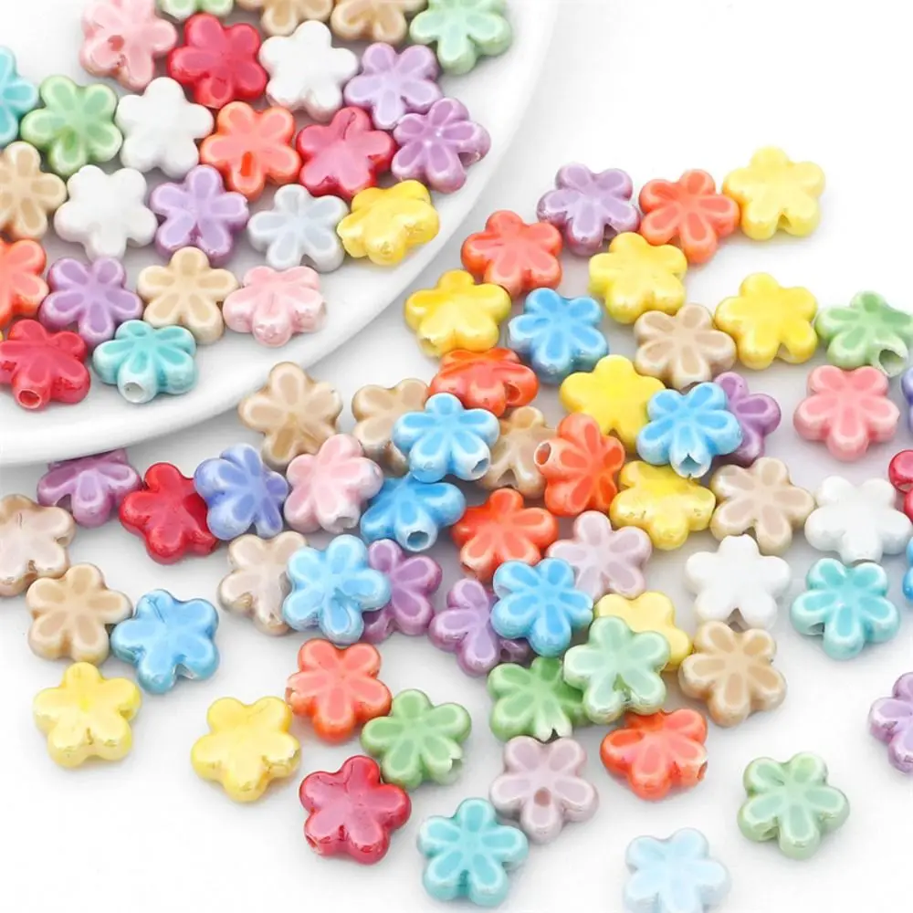 10pcs Handmade Craft Five-petaled Flower Bead Fresh Color Ceramic Ceramic Spacer Loose Beads Bracelet Making Kit Fashion