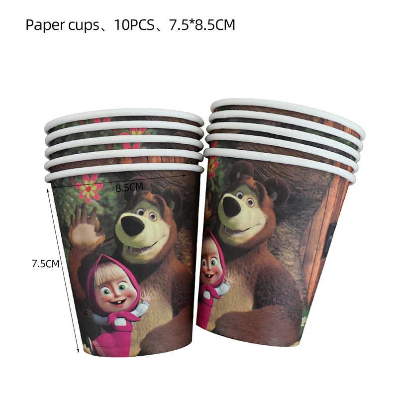 Masha and The Bear Birthday Party Decorations Disposable Tableware Cake Stand Paper Plates Cups Balloons Baby Shower Supplies