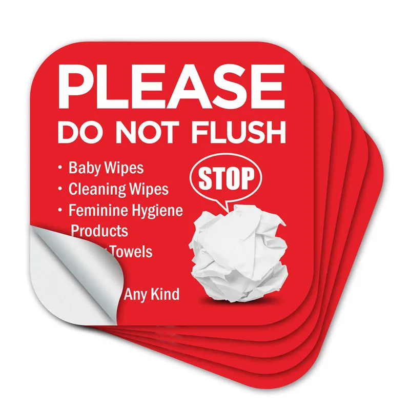 6Inch Waterproof Please Do Not Flush Sign 4pcs PVC Please Do Not Flush Anything Except Toilet Paper Sign Toilet Bathroom Sign
