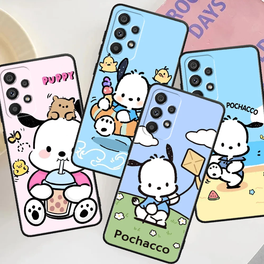 Cartoon Cute Pochacco Comic For Samsung Galaxy A73 A72 A55 A54 A53 A52S A34 A33 Shockproof TPU Soft Black Phone Case