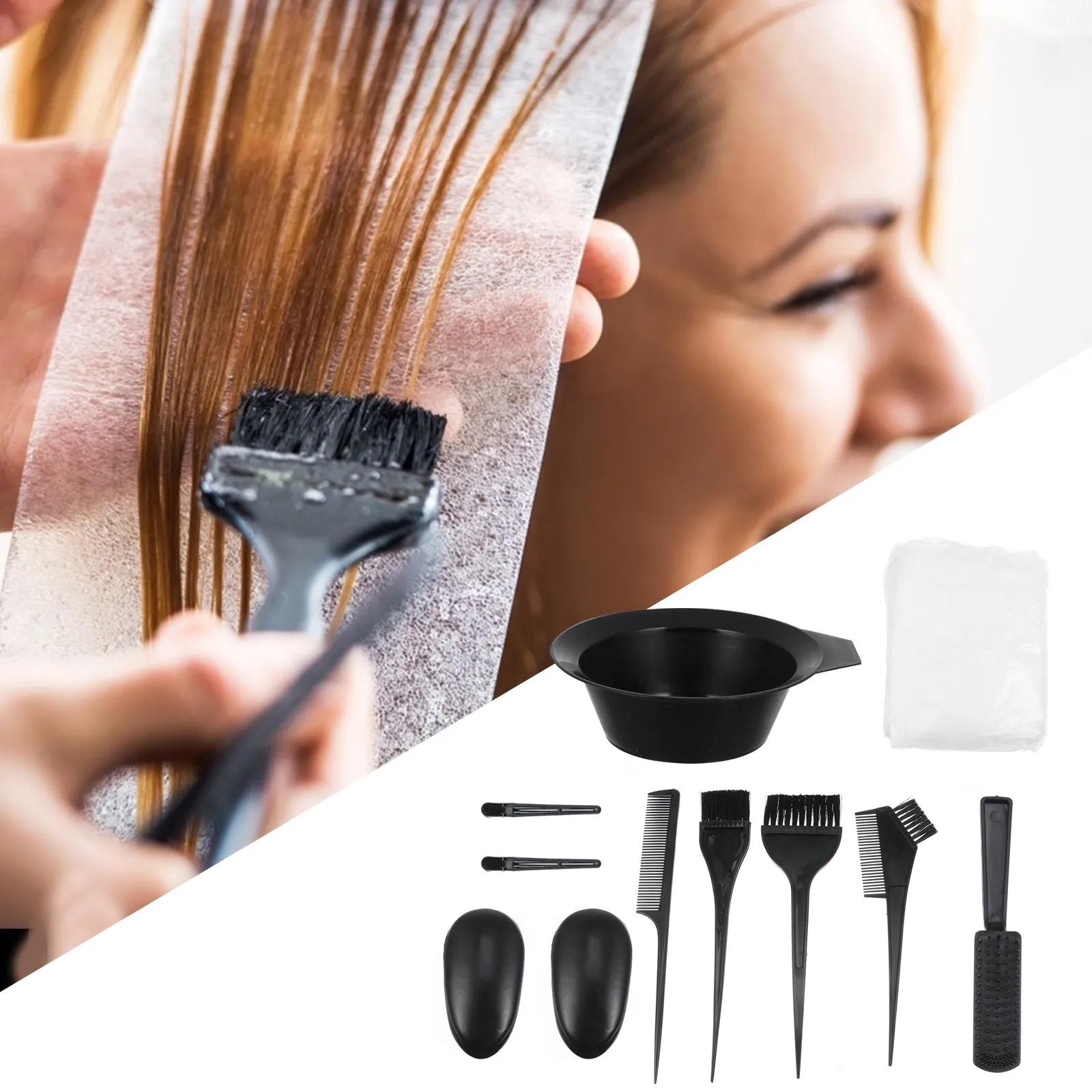11Pcs Hair Dyeing Kit Home Use Hair Coloring Supplies Bowl Brush Set Ear Protection Comb Clip Lightweight Bowl
