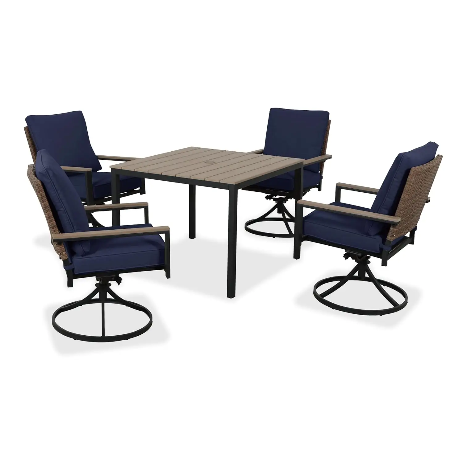 #5pc Patio Dining Set Swivel Chairs Square Table Umbrella Hole Removable Cushion All Weather Backyard Garden,Customized