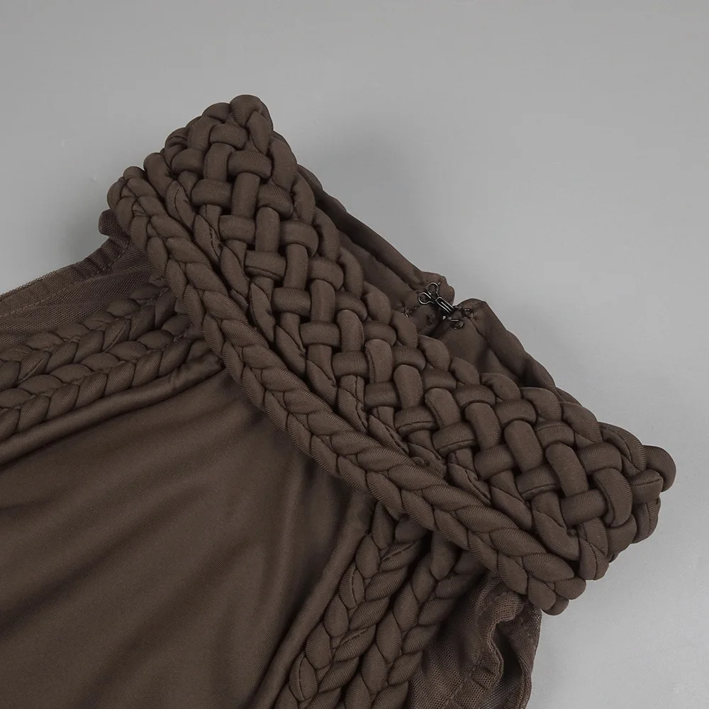 Sexy Brown Mesh See Through Sleeveless Maxi Dress Elegant High Neck Backless Gown for Evening Party Wedding Guest Night Club