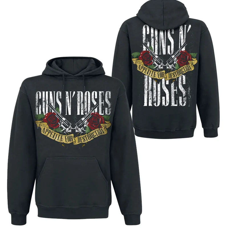 Erkekler kadın Hoodie Guns N Roses Rock Band baskı Hoodies Punk Retro Hip Hop kapüşonlu eşofman üstü kazaklar Unisex eşofman giyim