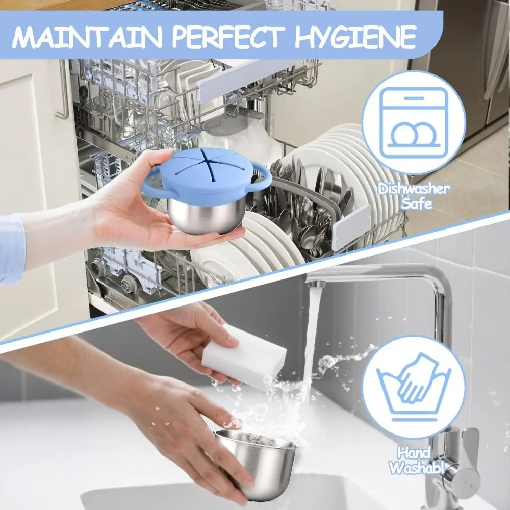 Contenedores de aperitivos extraíbles para niños pequeños, silicona de calidad alimentaria, asas de fácil agarre, tazas de aperitivos de acero inoxidable portátiles