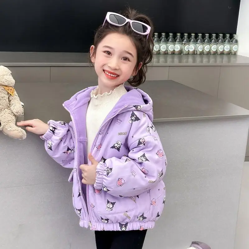 

Sanrio Kuromi Winter Cotton-Padded Jacket Girl Thicken Coat Child Reversible Tops Hoodie Kawaii Anime Cartoon Fashion Clothing