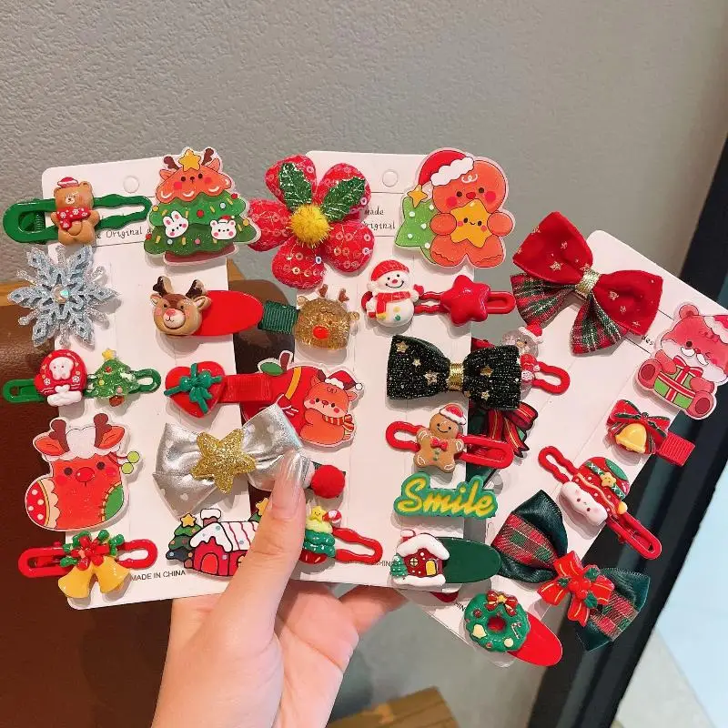 Juego de pinzas para el pelo navideñas para niños: horquillas de Papá Noel, árbol y copo de nieve, accesorios festivos para el cabello para niños con embalaje listo para regalo