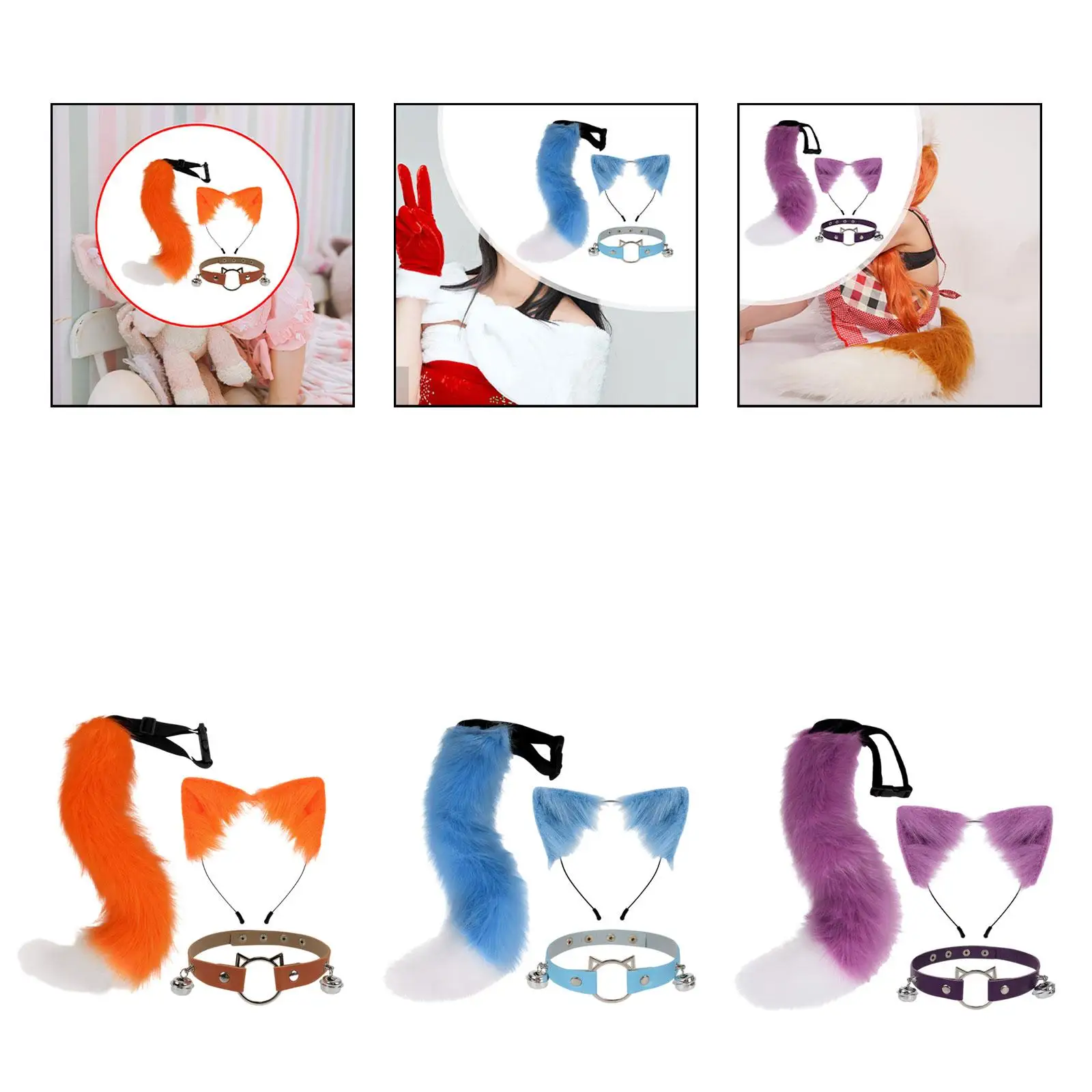 Cat Ears and Tail Set Cosplay Cartoon Costume Gift Kids Adults Decoration Cat