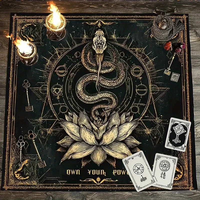 Mystic Raven Tablecloth, Stained‑glass Vibrant Design, for Divination Reading, Meditation and Party Decor, Ideal for Halloween