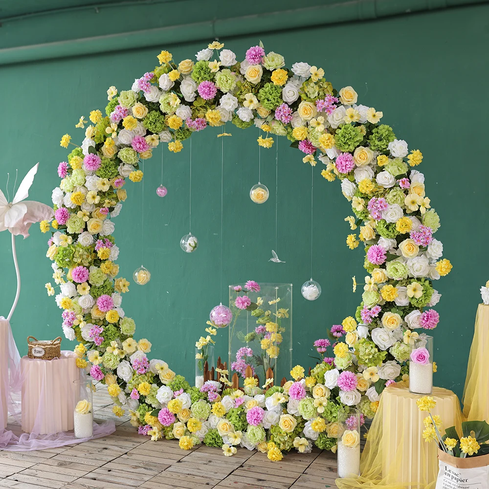 

Круг ручной работы Fleur Artificielle для свадебного украшения, высокое качество, белая роза, зеленая гортензия, цветочная композиция, деко HY2809