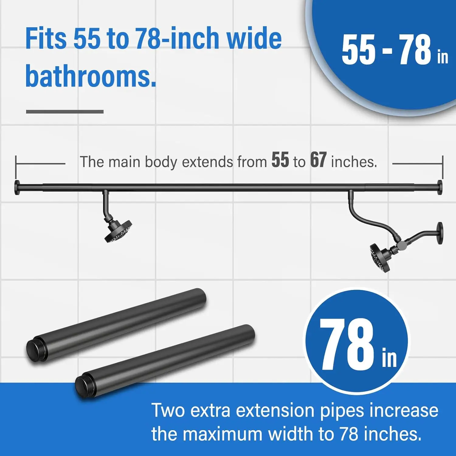 Tandem Shower Head for Couples, High Pressure Dual Shower Head for Two People, Adjustable Showerhead System Fit 2 Person