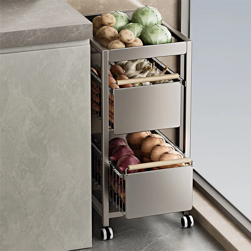 

Кухонная тележка-стеллаж для овощей и фруктов с выдвижными ящиками, многоярусная корзина для хранения в узких пространствах