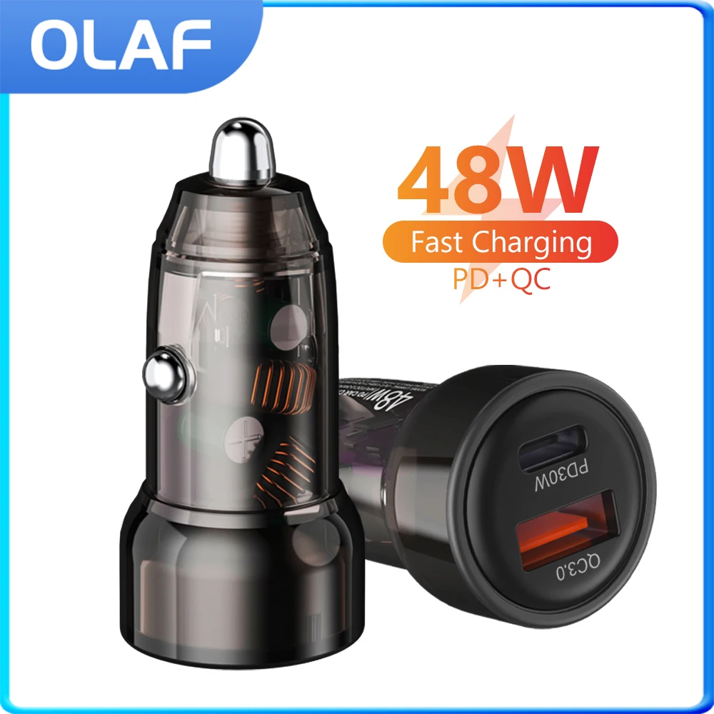 

Автомобильное зарядное устройство 48 Вт USB18w+Type C PD30w Быстрая зарядка автомобильного мобильного телефона Прозрачный адаптер для Xiaomi iPhone Huawei Samsung Oneplus Redmi Realme Аксессуары для мобильных телефонов