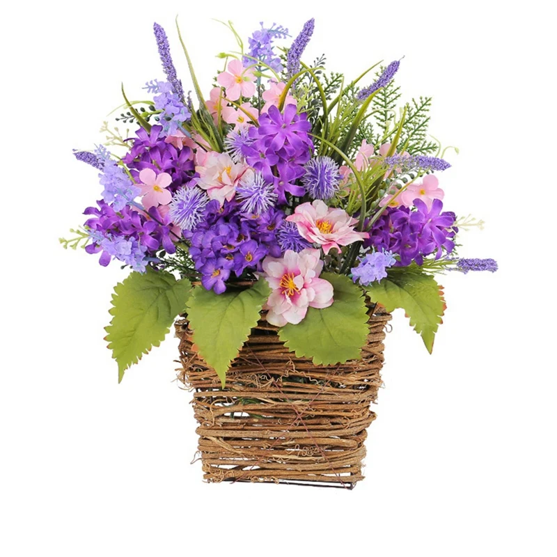 Hydrangea Door Hanger Basket Wreath,Wildflowers Door Hanging Basket Wreath, Front Door Beautiful Artificial