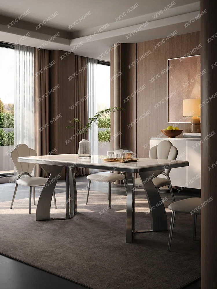 A  natural luxury stone dining table household modern light luxury high-end rectangular microcrystalline stone marble