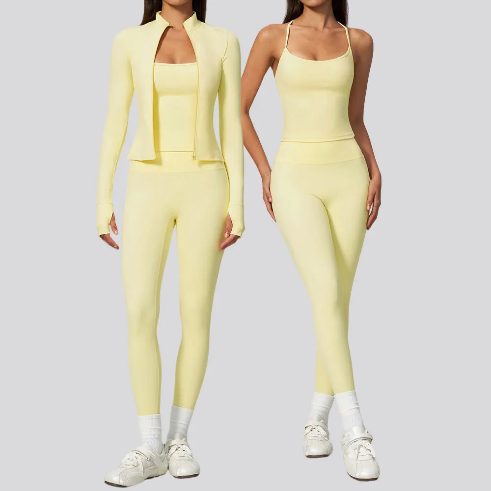 2/3PCS Workout Outfits Women Yoga Set Fitness Long Sleeved Sportswear Gym Tracksuit Leggings Suit Sports Bra Sports Wear Outdoor