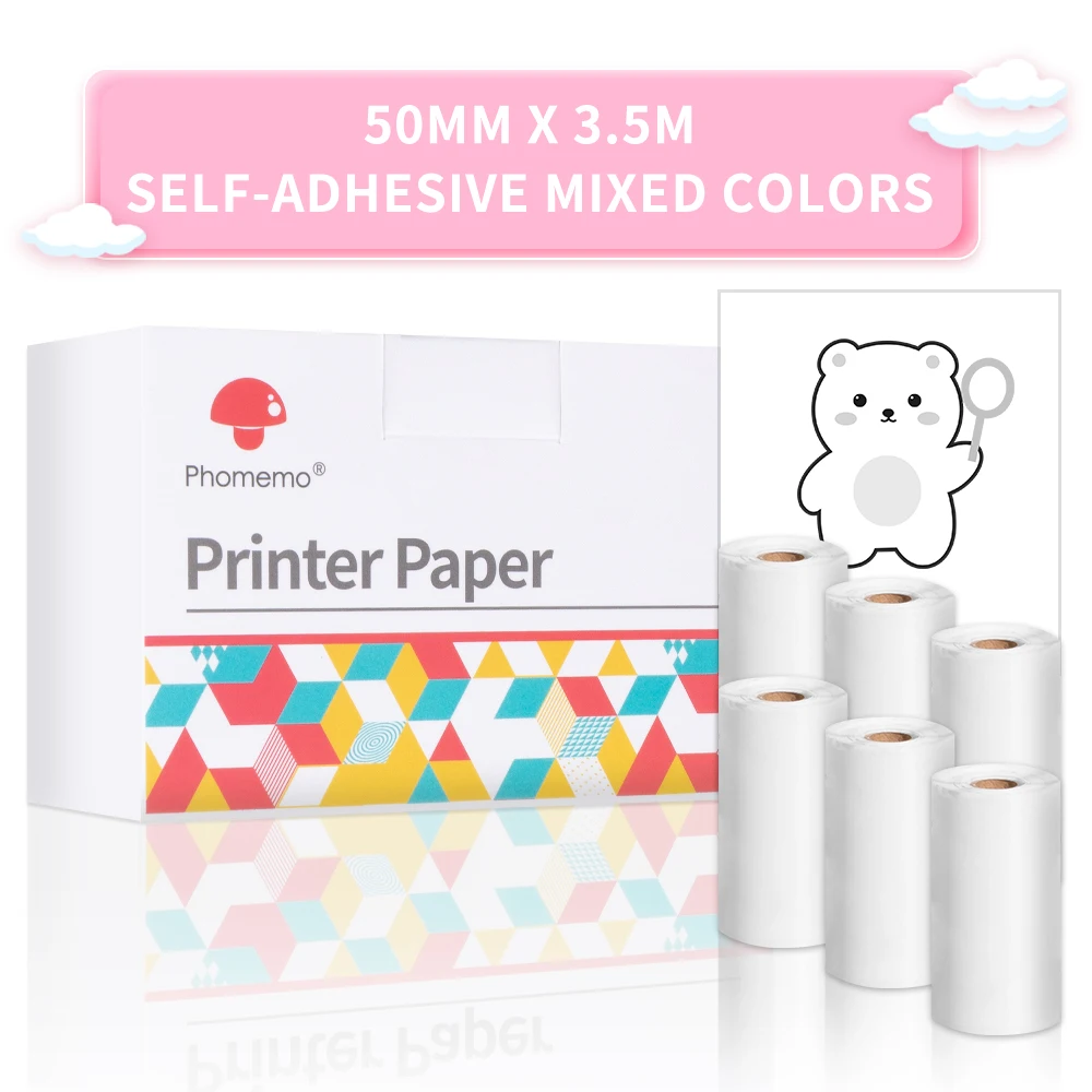 Thermal Paper Phomemo Original Adheisve Sticker Photo Papel Autoadhesivo Colorful Transparent for M02 M02S M02Pro Photo Printer