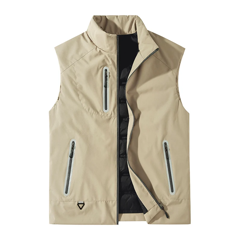 New Men'S Loose Casual Autumn And Winter 80 Velvet Warm Down Vest Lightweight Multi Pocket Stand Up Collar Sleeveless Waistcoat