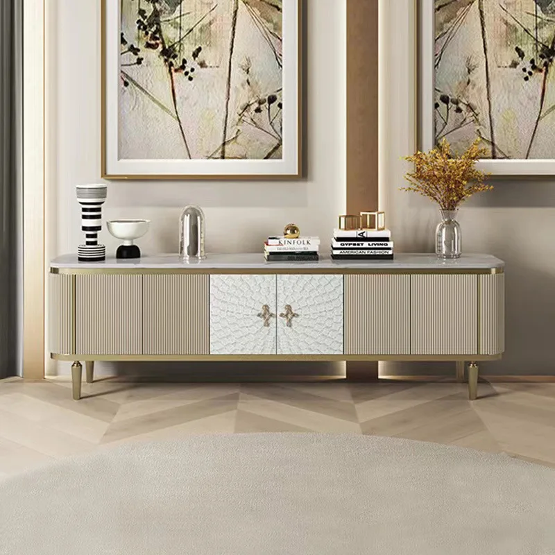 luxury shell TV cabinet marble modern simple small apartment living room coffee table combination storage floor cabinet