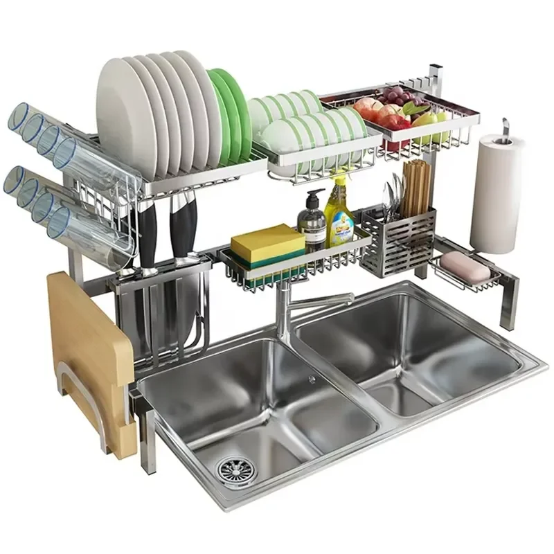 304 Stainless Steel Over Sink Dish Drying Rack Kitchen Drainer Organizer for Plates Cups Cutlery Rust Resistant Storage Shelf