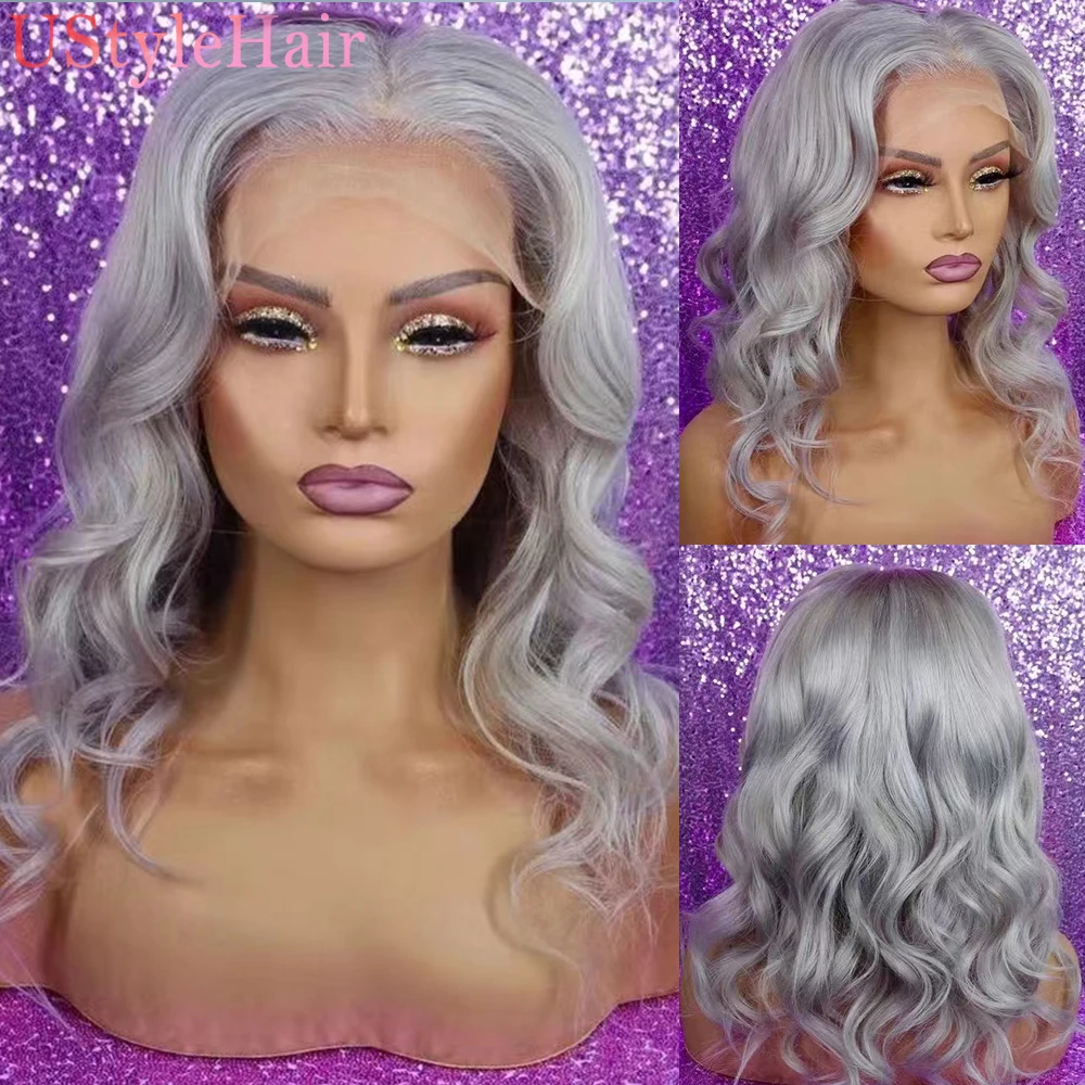 Ustyle hair 613 blonde kurzwellige Perücke synthetisches Bob Haar Spitze Front Perücke natürlicher Haaransatz Ombre Kupfer/hell grau/blau kurzes Haar