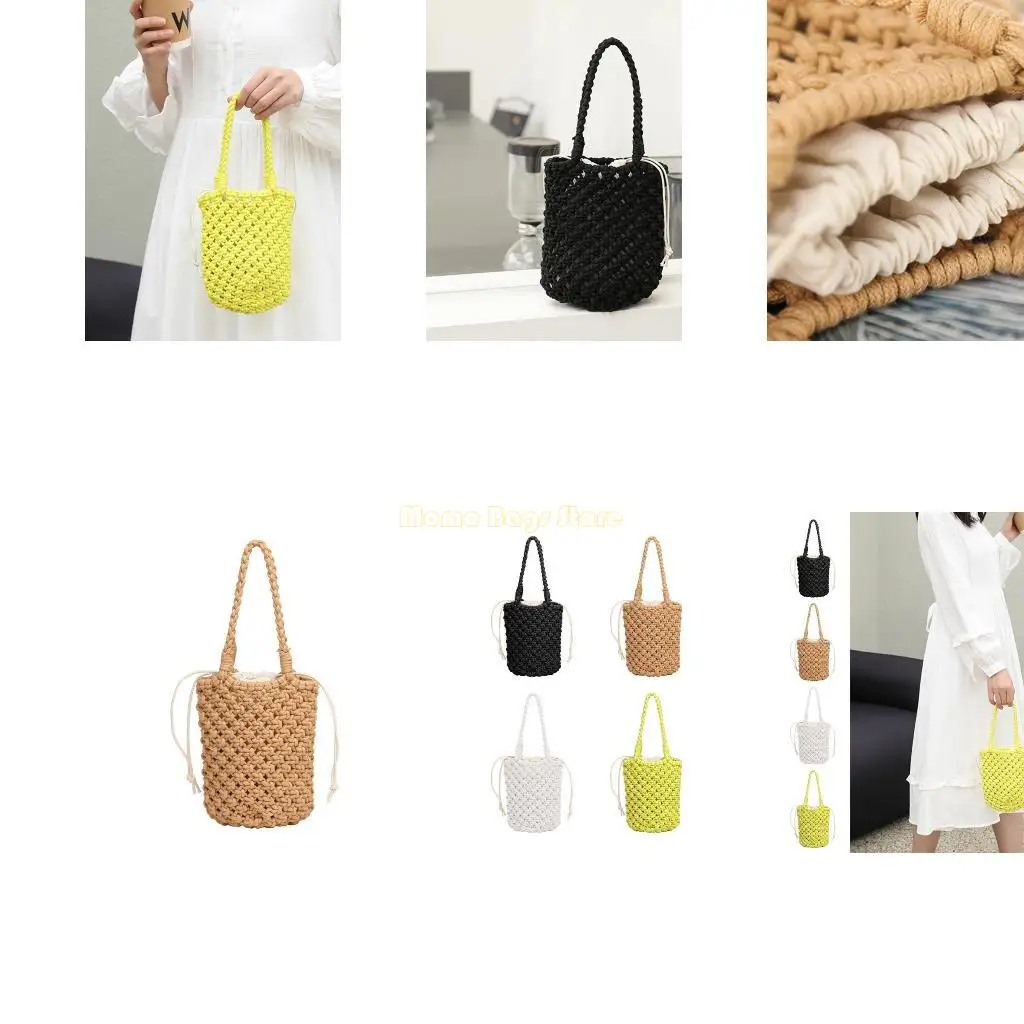 

X90D Handmade Handbags for Women Summer Beach-Bag Hollow Shoulder Bag Ladies Bucket Tote Bag Female Vacation Bag
