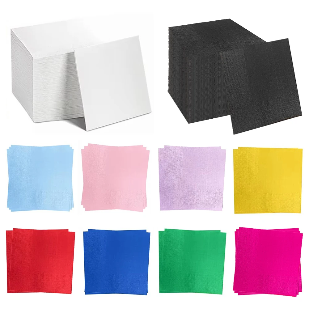 Serviettes en papier jetables, 20/40/60/80/100 pièces, couleur unie, rose, rouge, bleu, violet, jaune, blanc, noir, fournitures de fête d'anniversaire