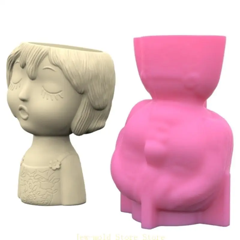 C71B Flower Pot Mold Pen Holder DIY Girl Vase Resin Mold for Concrete Cement Molds