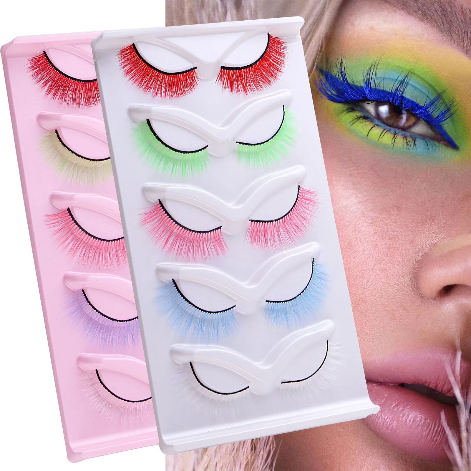 

5 Pairs of Colorful Eyelashes Cat Eye False eyelashes Natural Color Fluffy Eyelashes Suitable for Halloween Christmas