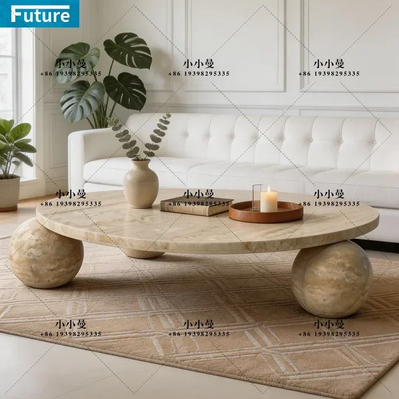 Modern Round Natural Travertine Coffee Table Simple Light Luxury Living Room Furniture Small Apartment Short Side Table