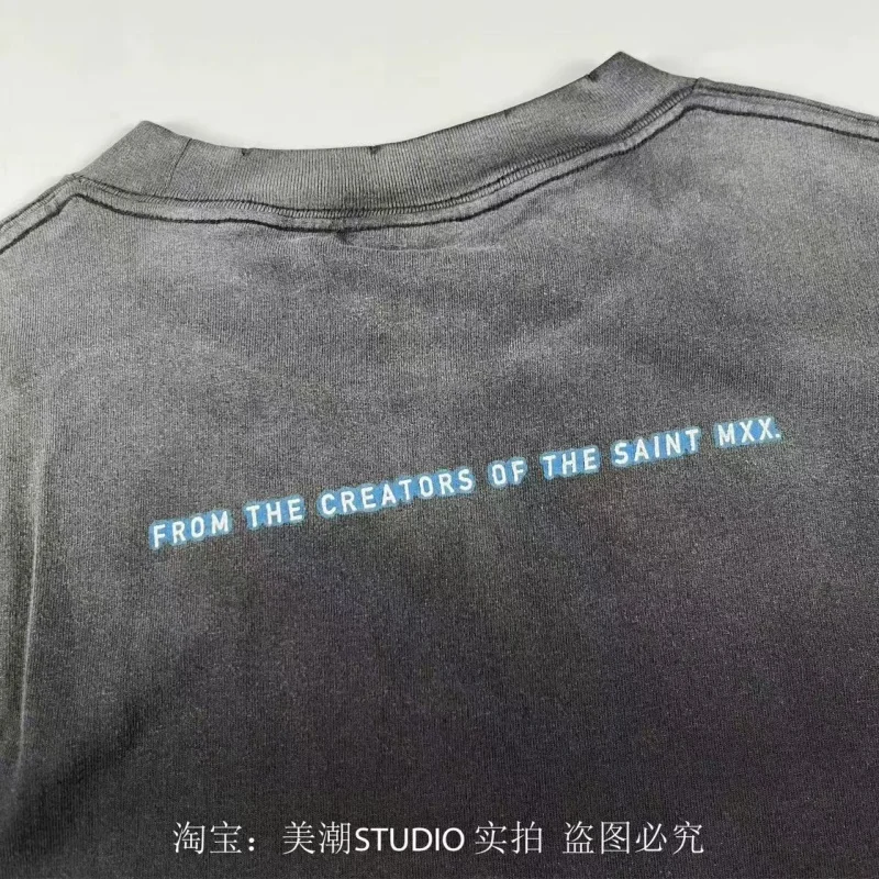 Authentic SAINT Movie Character Print TEE Heavyweight Washed Summer Retro Men's Women's Oversized T-Shirt