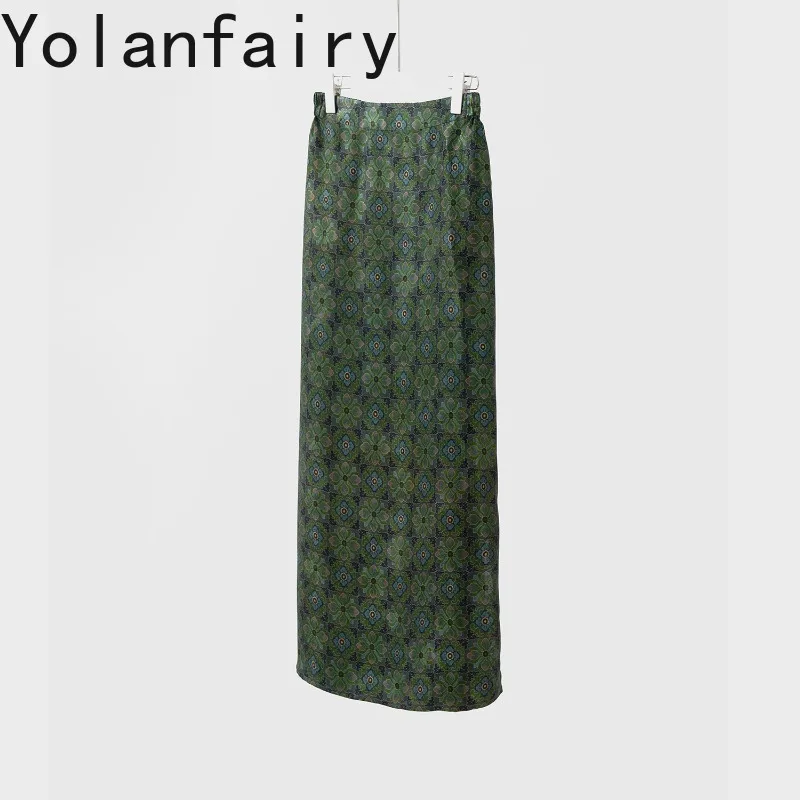 YOLANFAIRY Luxury 100% Real Mulberry Silk Skirts for Women 2026 Elegant Elastic Waist Xiangyunsha Skirt Straight Hip Skirts Long